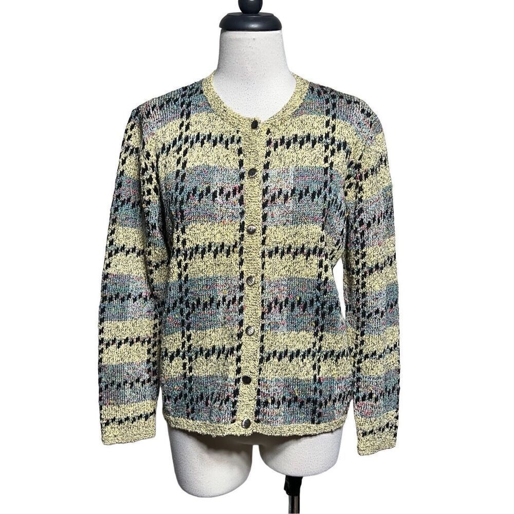 South Cotton Vintage Heavy Hand Knit Cardigan Sweater Button Up Small